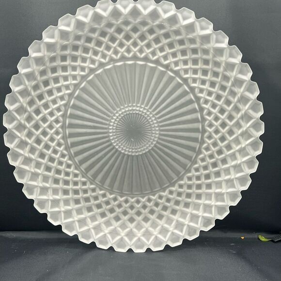 Anchor Hocking Frosted or Satin Glass Cake Plate Waffle Pattern - Picture 1 of 8